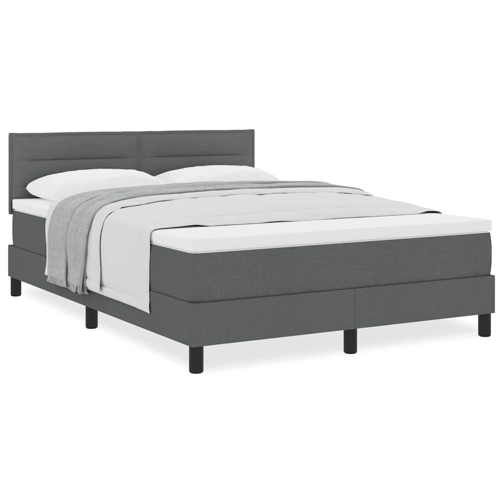 Box Spring Bed Striped with Headboard White 193 x 137 x 88 cm