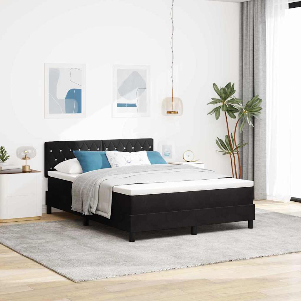 Box Spring Bed Black and White 152 x 203 cm Velvet