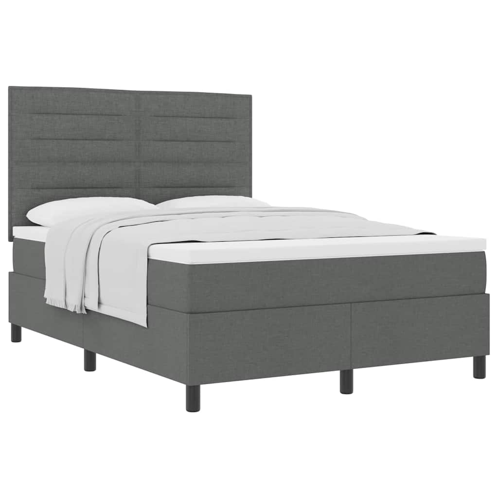 Box Spring Bed Striped with Headboard White 193 x 137 x 128 cm