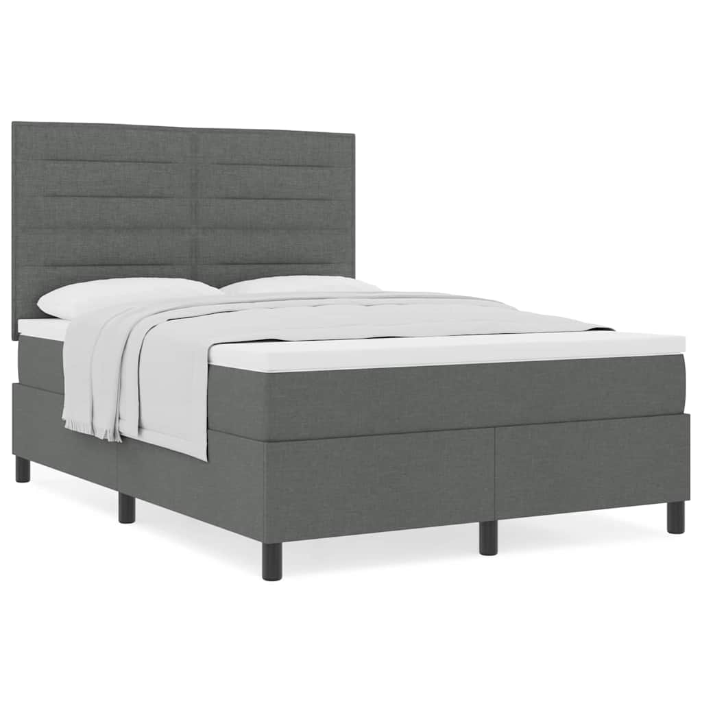 Box Spring Bed Striped with Headboard White 193 x 137 x 128 cm