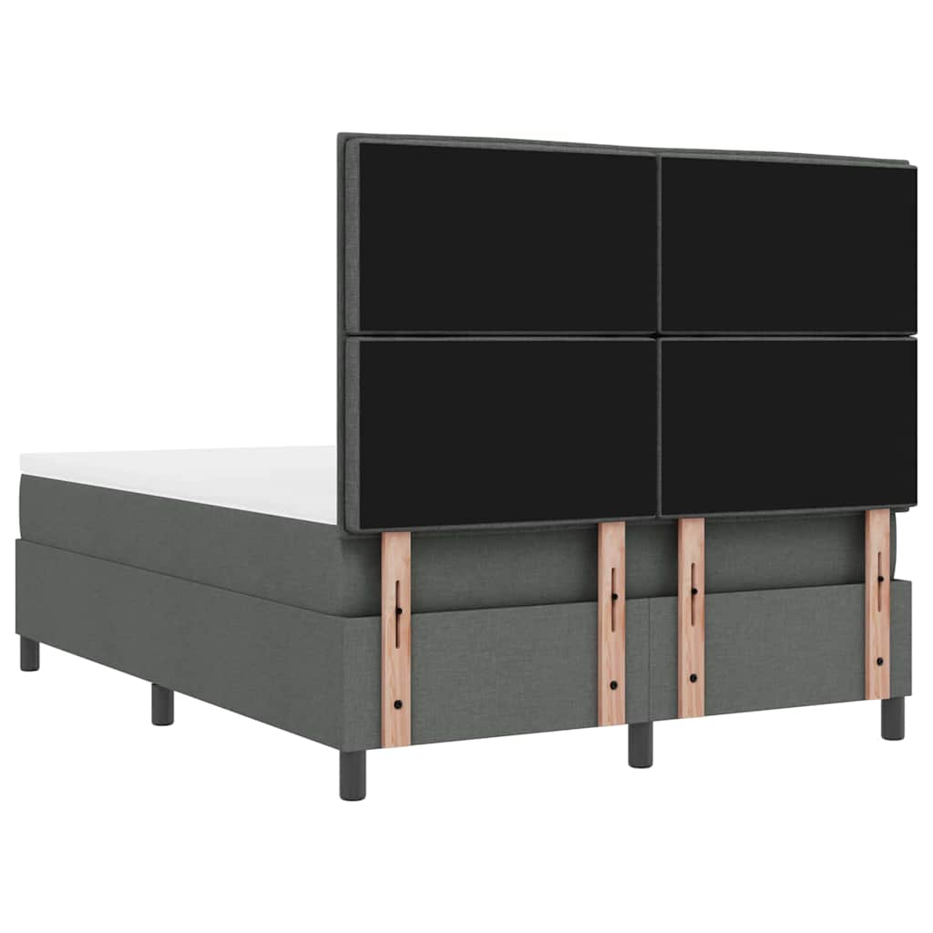 Box Spring Bed Dark Grey and White 152 x 203 cm Fabric