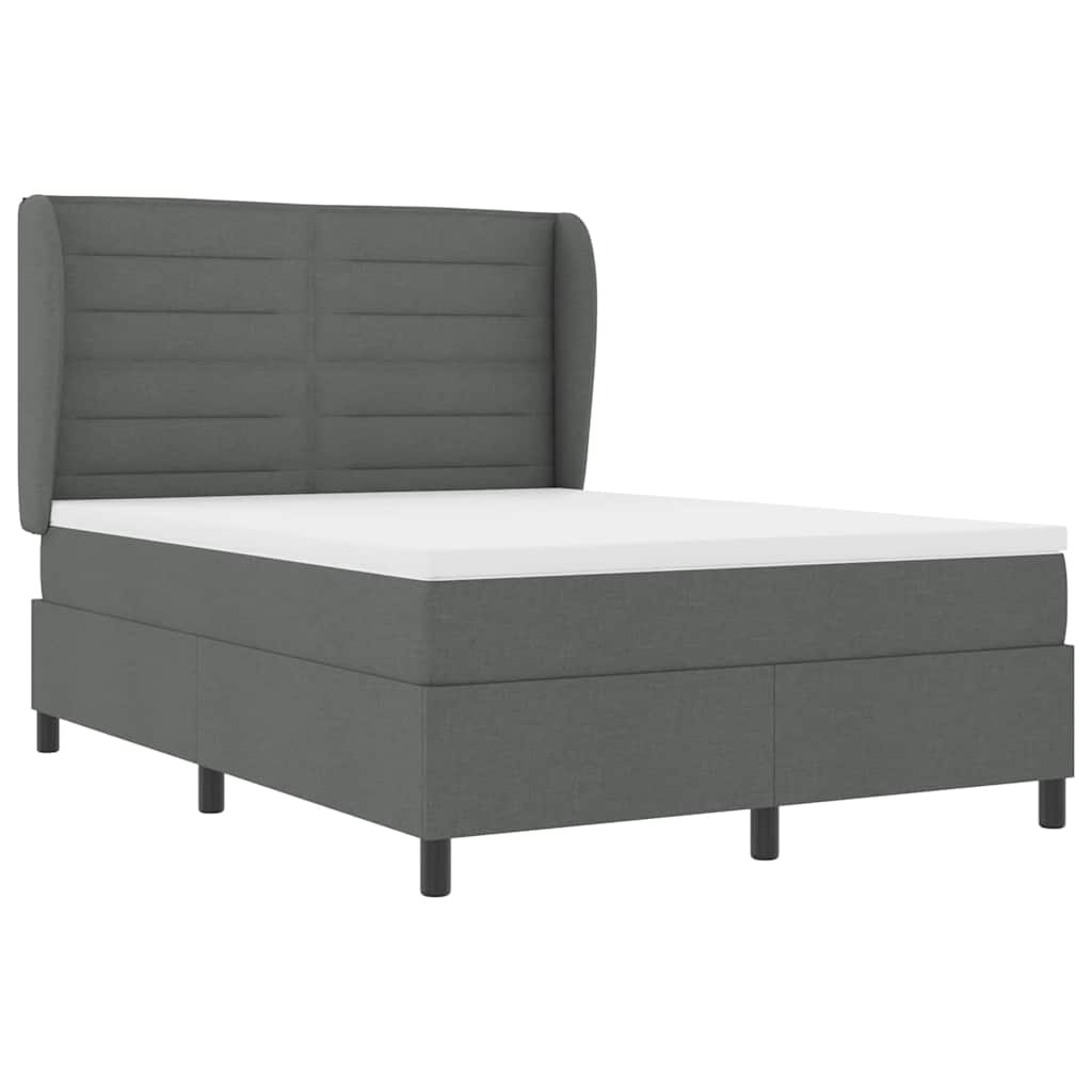 Box Spring Bed Dark Grey and White 137 x 190 cm Fabric