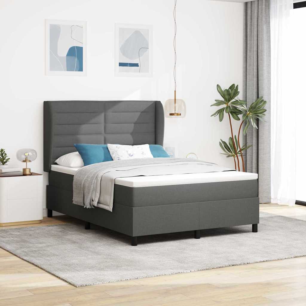 Box Spring Bed Striped with Headboard White 203 x 152 x 128 cm