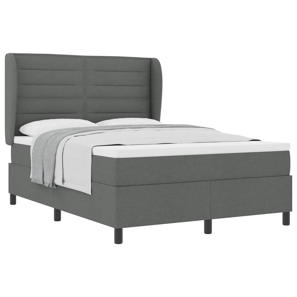 Box Spring Bed Striped with Headboard White 203 x 152 x 128 cm