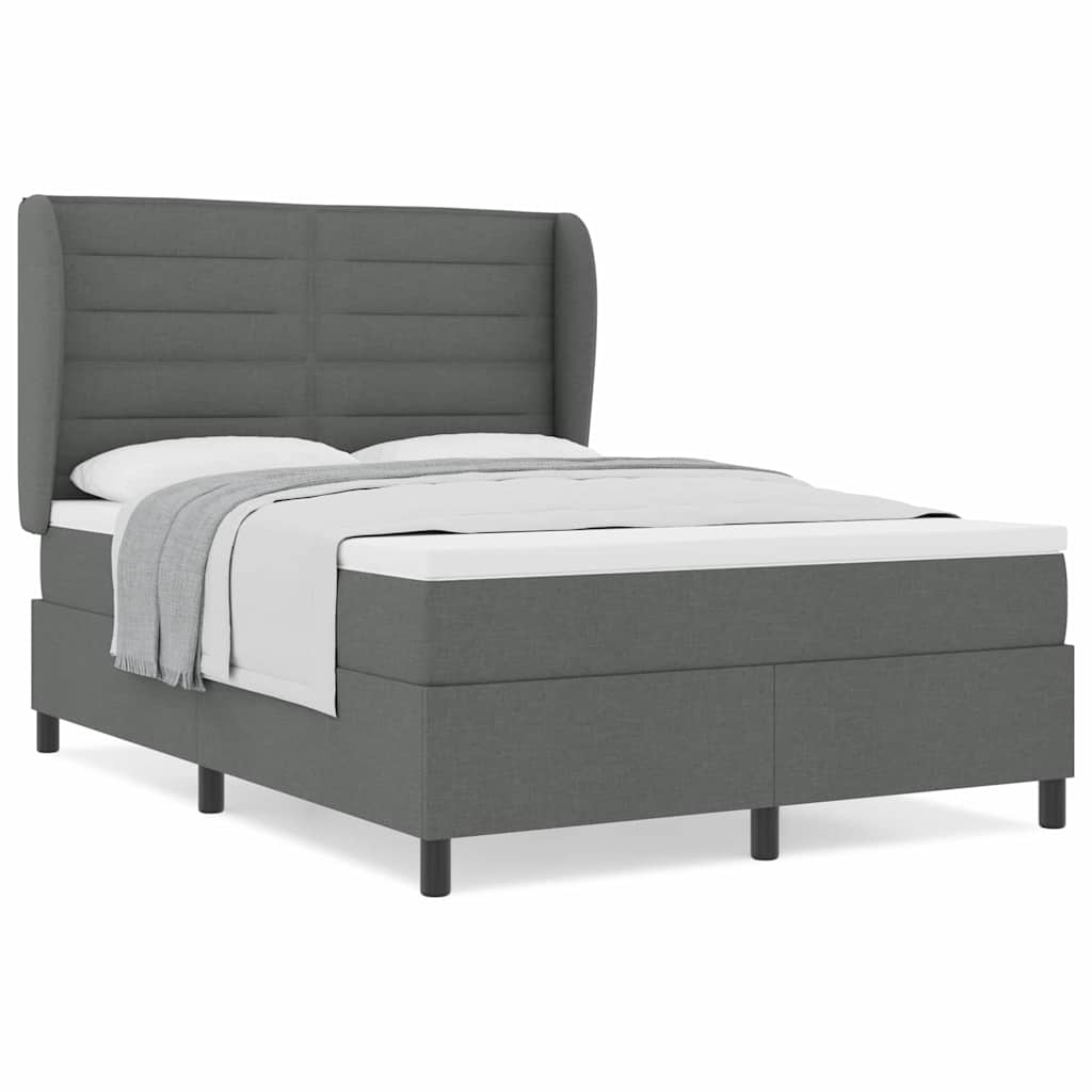 Box Spring Bed Striped with Headboard White 203 x 152 x 128 cm