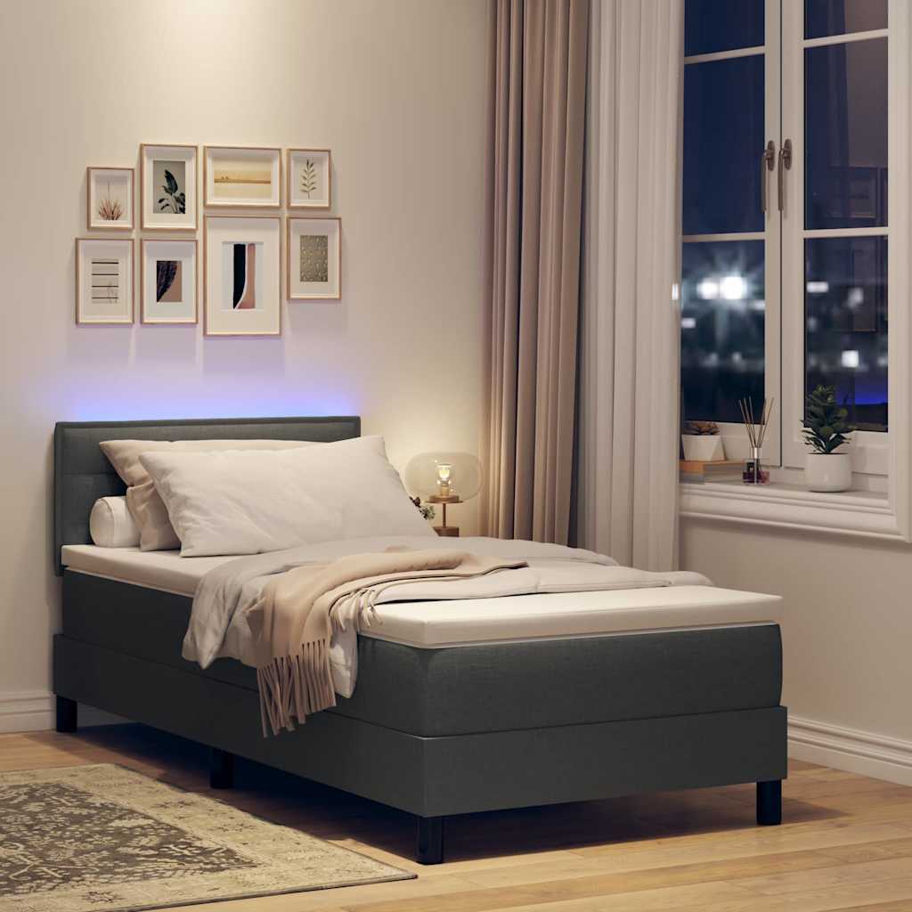 Box Spring Bed Striped Dark Grey and White 203 x 107 x 88 cm