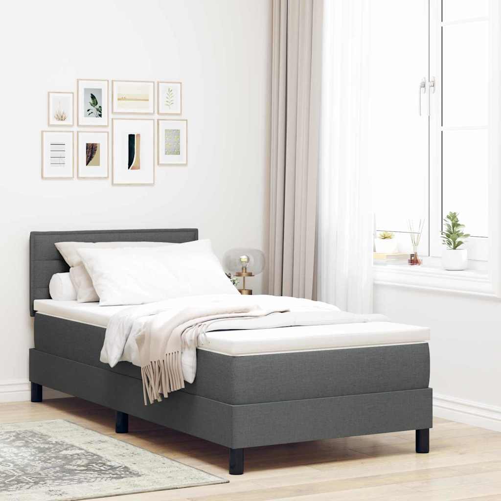 Box Spring Bed Striped Dark Grey and White 203 x 107 x 88 cm