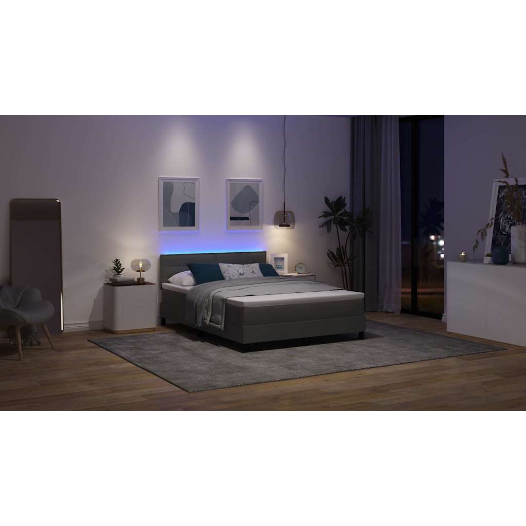 Box Spring Bed Dark Grey and White 152 x 203 cm Fabric