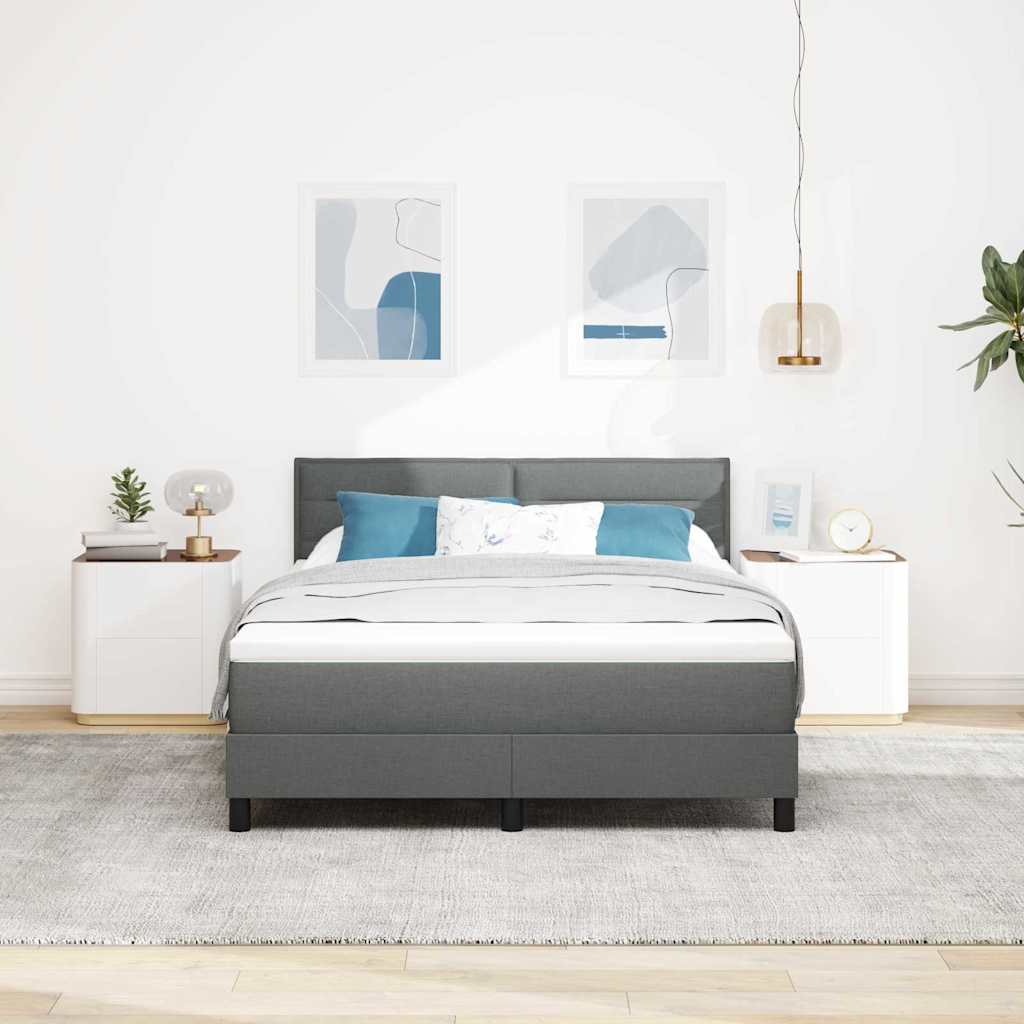 Box Spring Bed Dark Grey and White 152 x 203 cm Fabric
