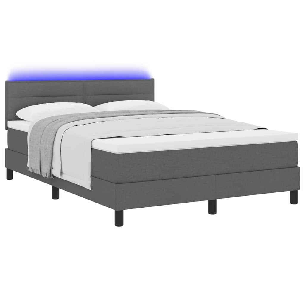 Box Spring Bed Dark Grey and White 152 x 203 cm Fabric