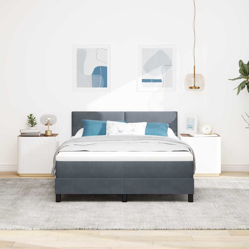 Box Spring Bed Dark Grey and White 152 x 203 cm Fabric