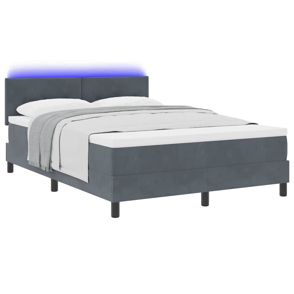 Box Spring Bed Dark Grey and White 152 x 203 cm Fabric