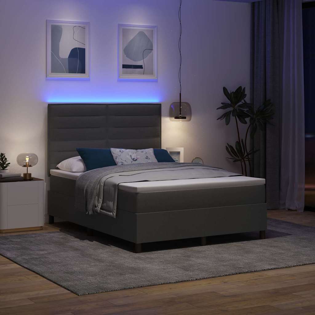 Box Spring Bed Dark Grey and White 152 x 203 cm Fabric