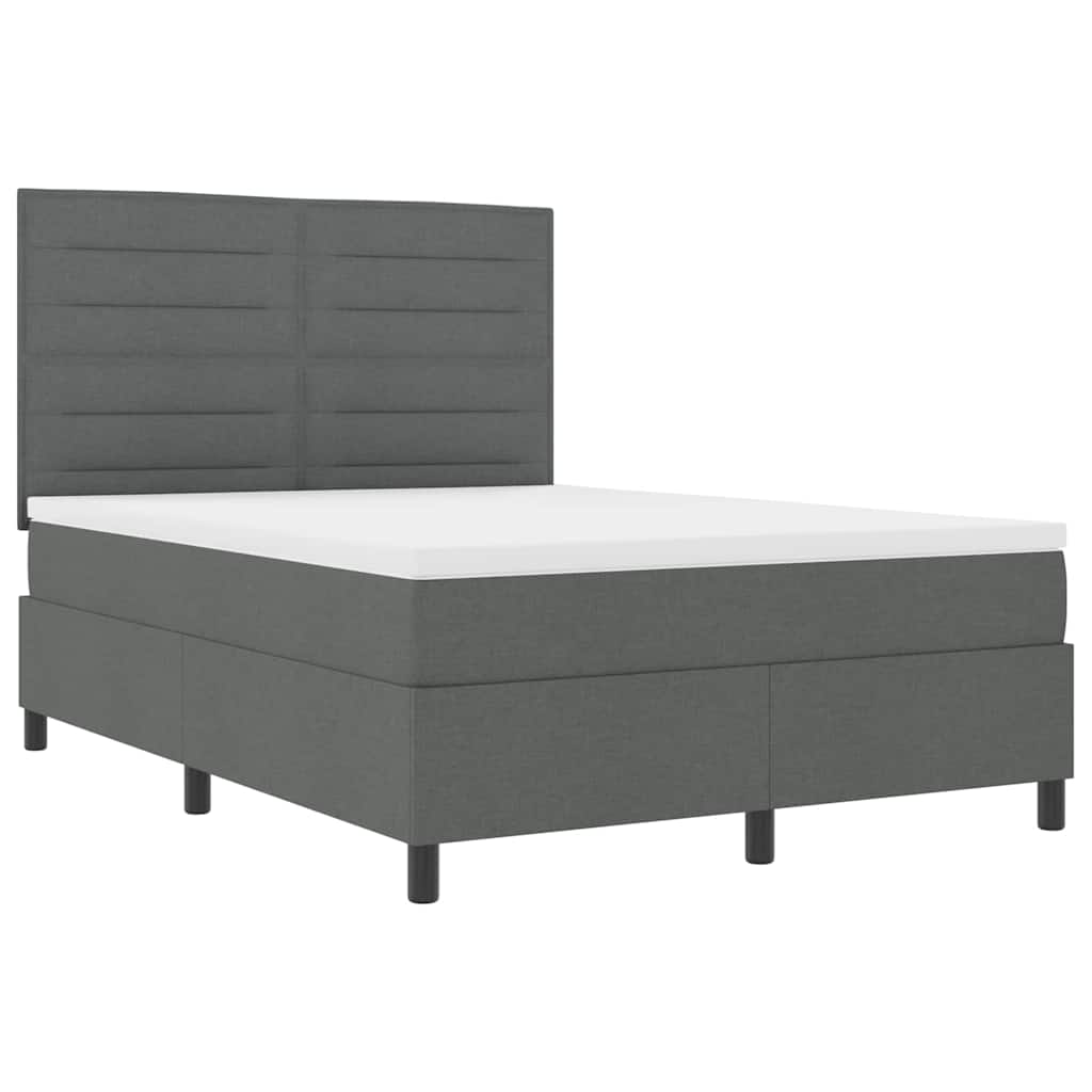 Box Spring Bed Dark Grey and White 152 x 203 cm Fabric