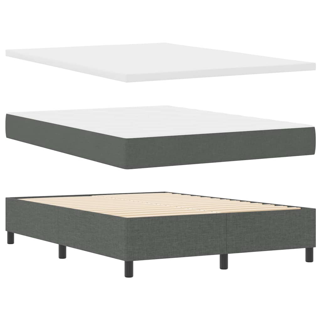 Box Spring Bed Dark Grey and White 152 x 203 cm Fabric