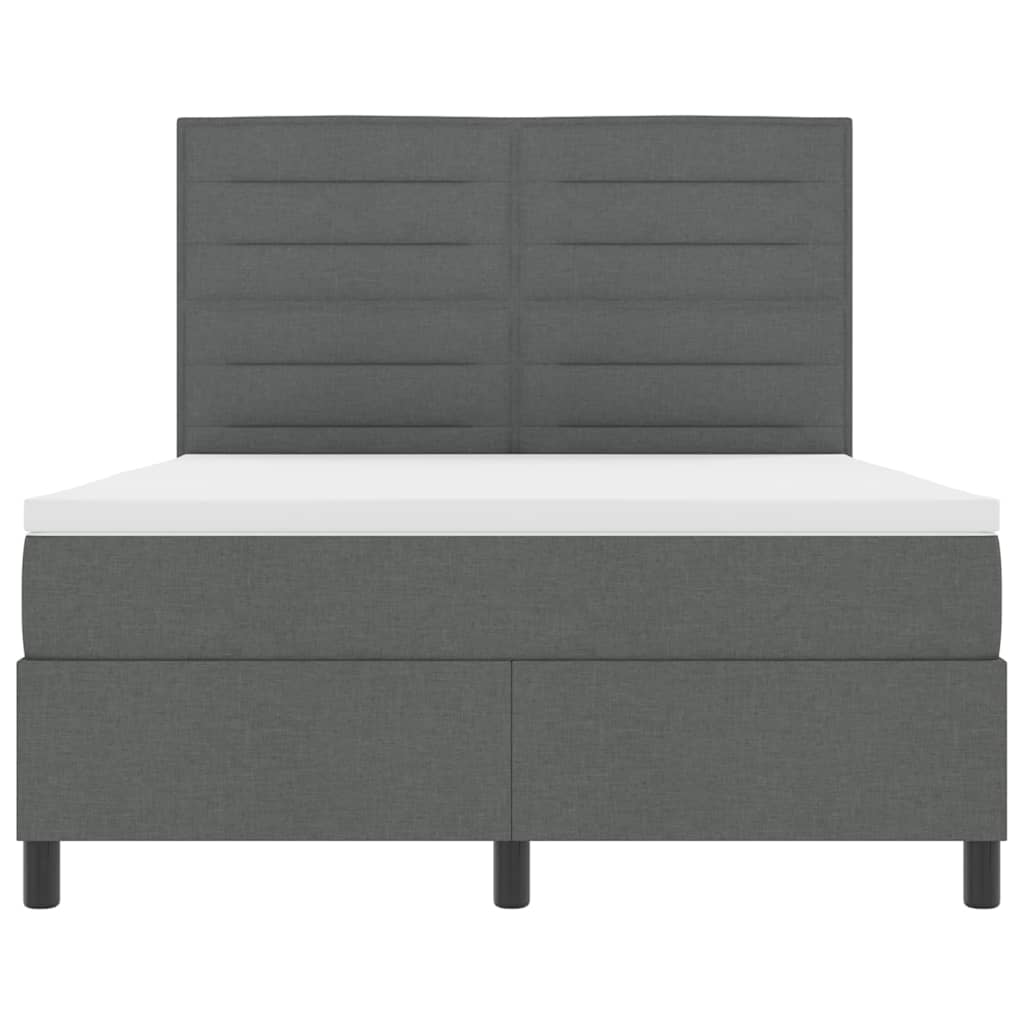 Box Spring Bed Dark Grey and White 152 x 203 cm Fabric