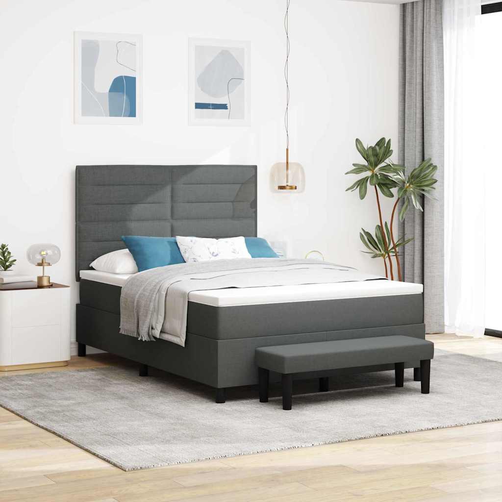 Box Spring Bed with Headboard Dark Grey 137 x 190 cm Fabric