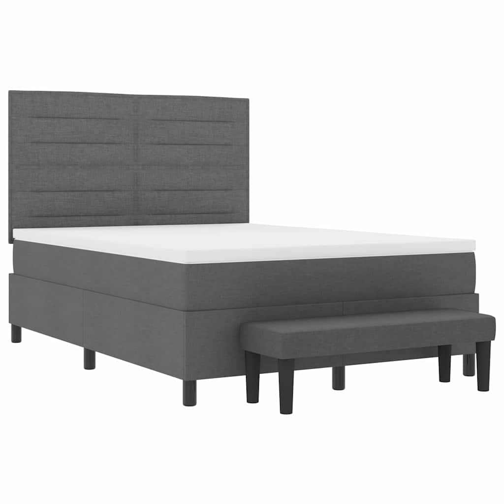Box Spring Bed with Headboard Dark Grey 137 x 190 cm Fabric