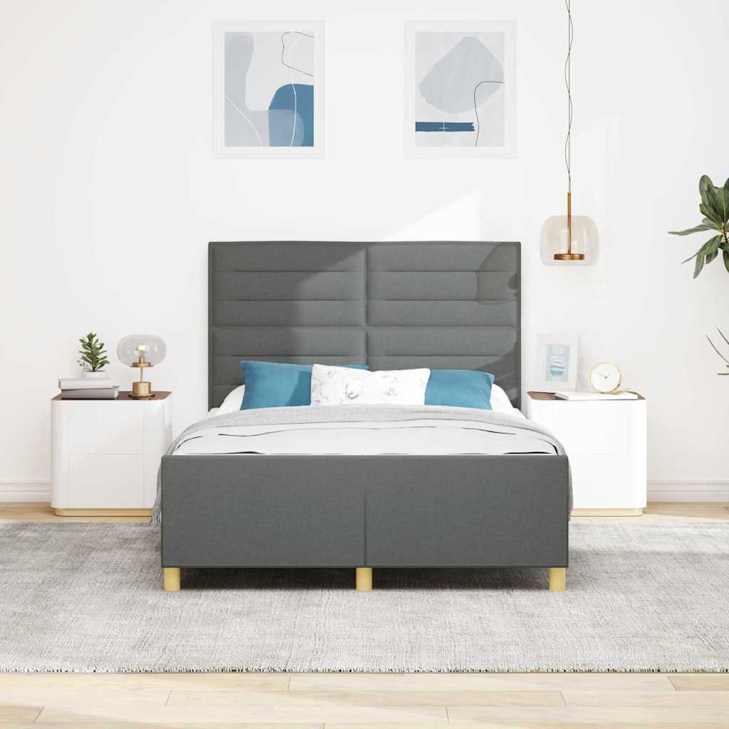 Bed Frame with Headboard Dark Grey 152 x 203 cm Fabric