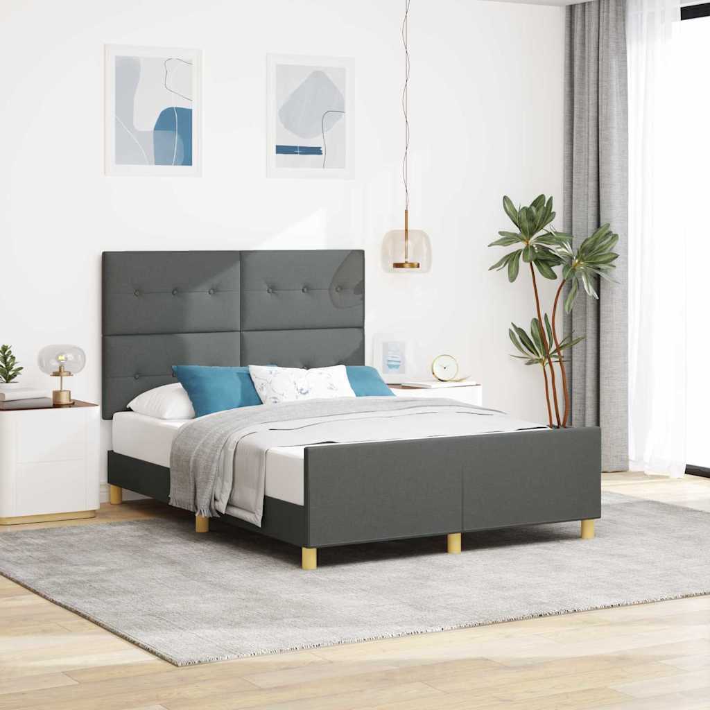 Bed Frame with Headboard Dark Grey 137 x 190 cm Fabric
