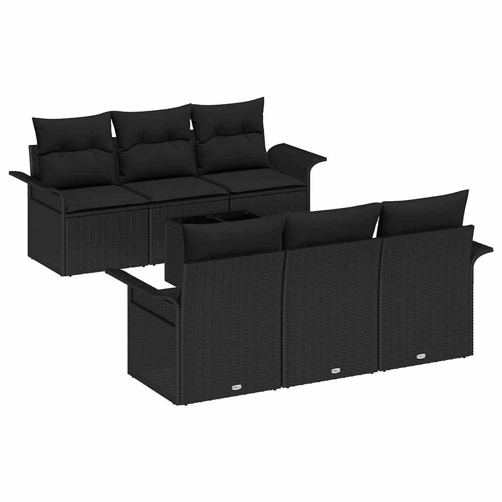 Garden Sofa Set with Cushion Manual 7 pcs Black 55 x 55 x 37 cm