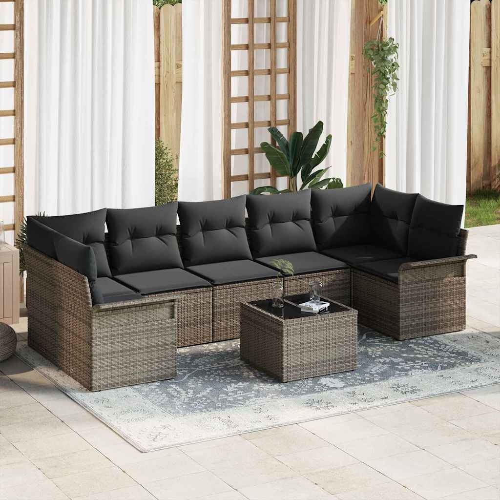Garden Sofa Set with Cushion 8 pcs Grey Poly Rattan
