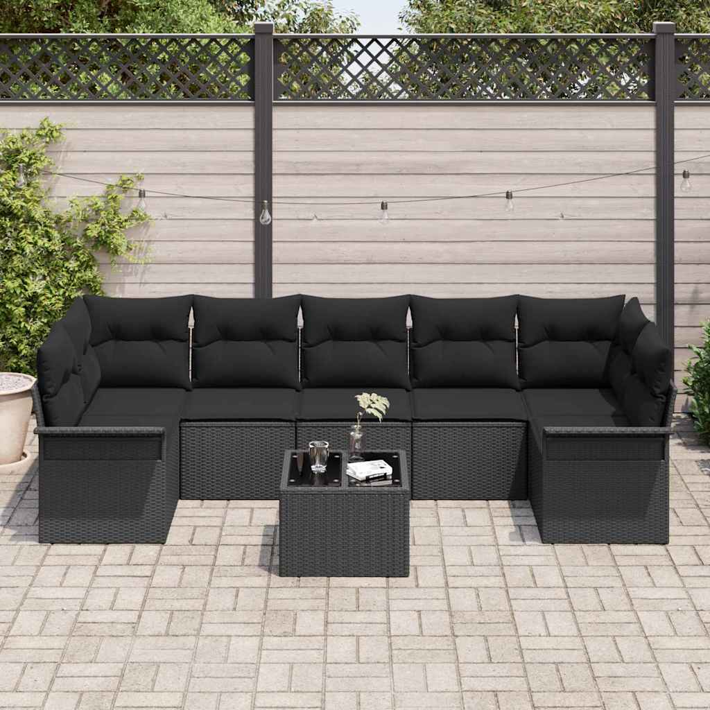 Garden Sofa Set with Cushion Manual 8 pcs Black 55 x 55 x 37 cm