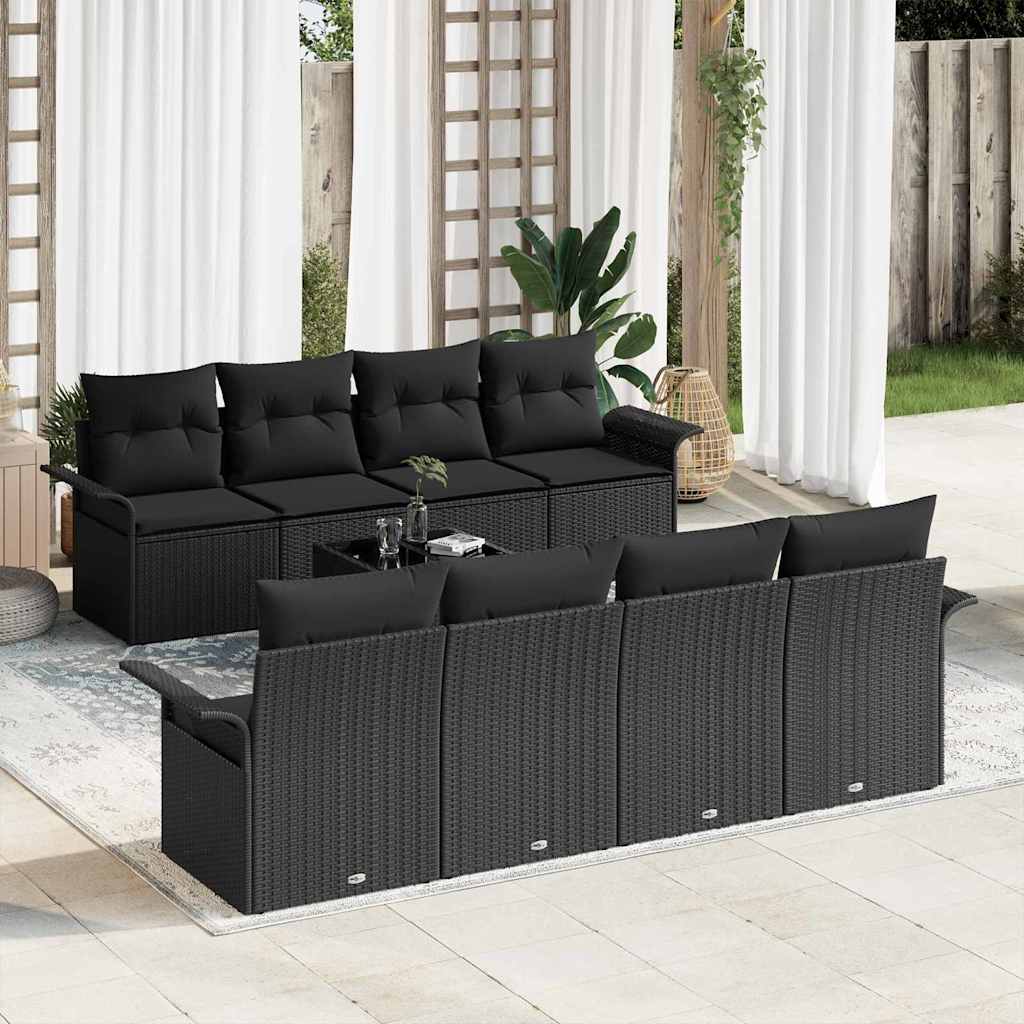Garden Sofa Set with Cushion Manual 9 pcs Black 55 x 55 x 37 cm