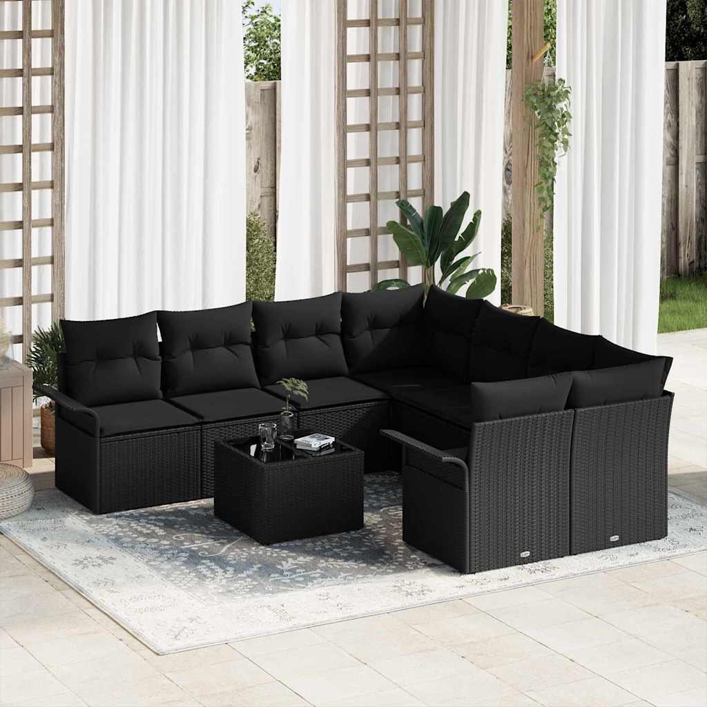 Garden Sofa Set with Cushion Manual 9 pcs Black 55 x 55 x 37 cm