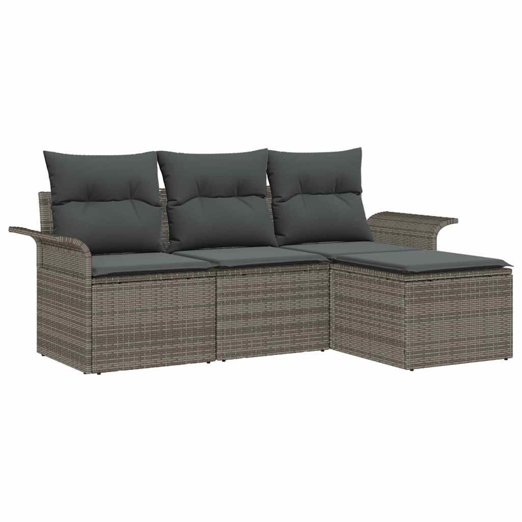 Garden Sofa Set with Cushion 4 pcs Grey Poly rattan