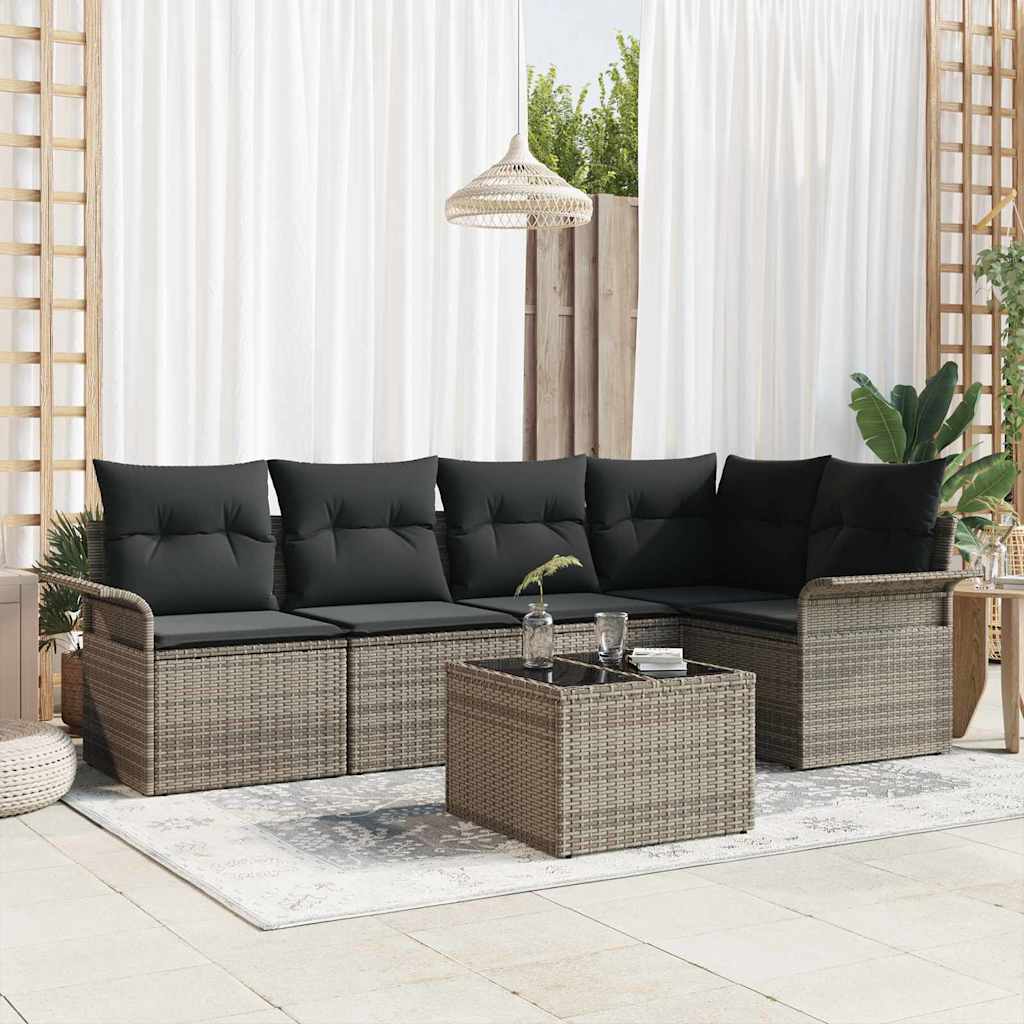 Garden Sofa Set with Cushion 6 pcs Grey Poly rattan