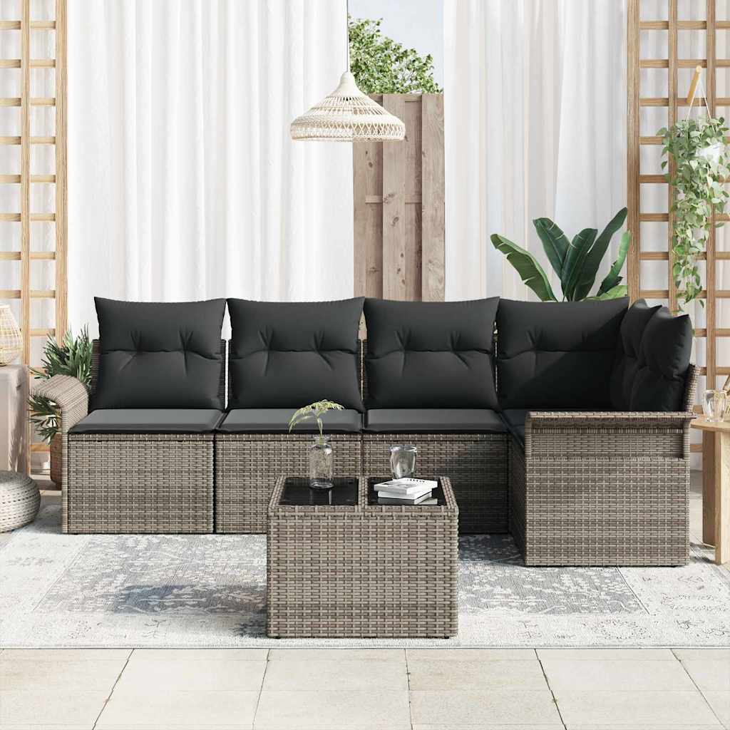 Garden Sofa Set with Cushion 6 pcs Grey Poly rattan