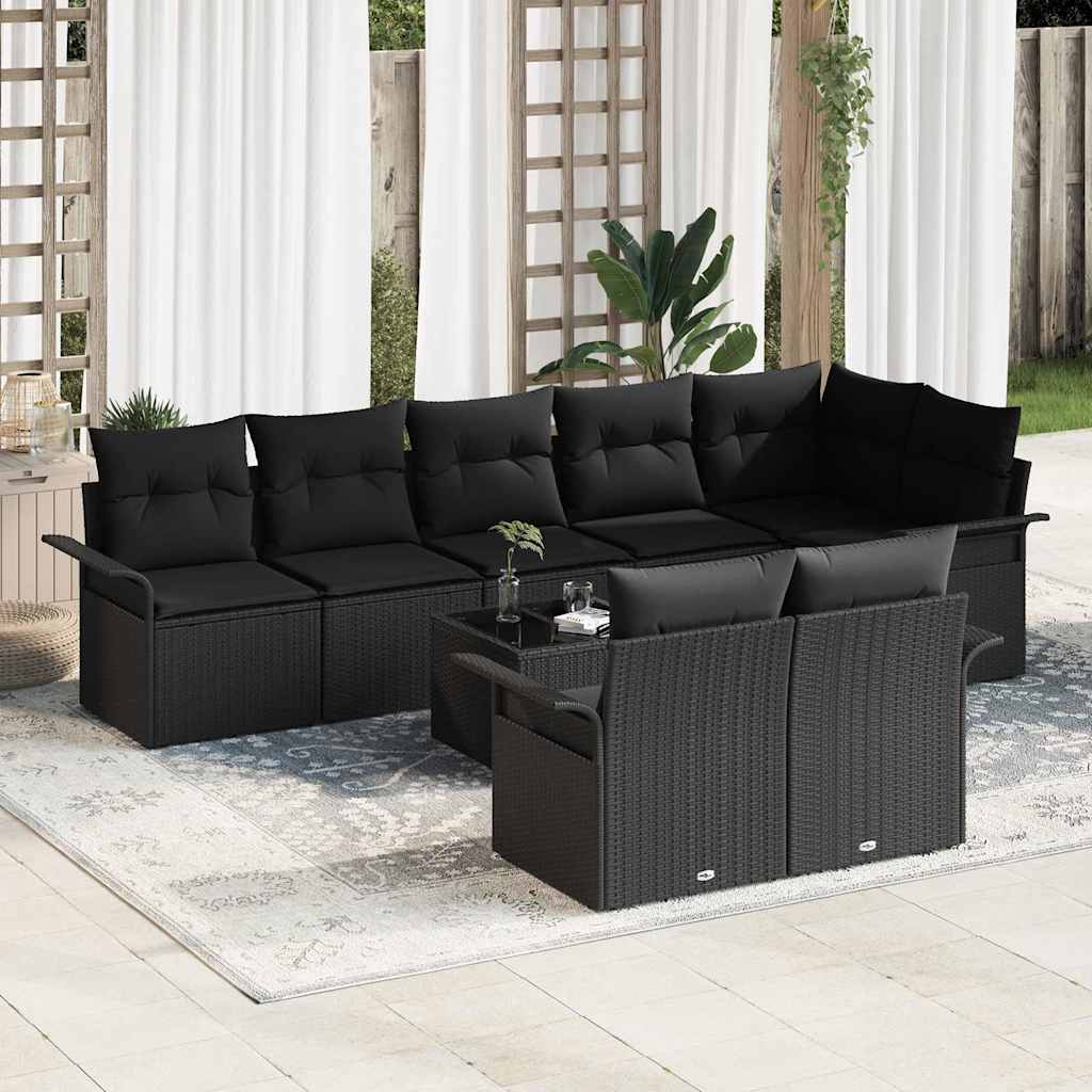 Garden Sofa Set with Cushion 9 pcs Black Poly rattan