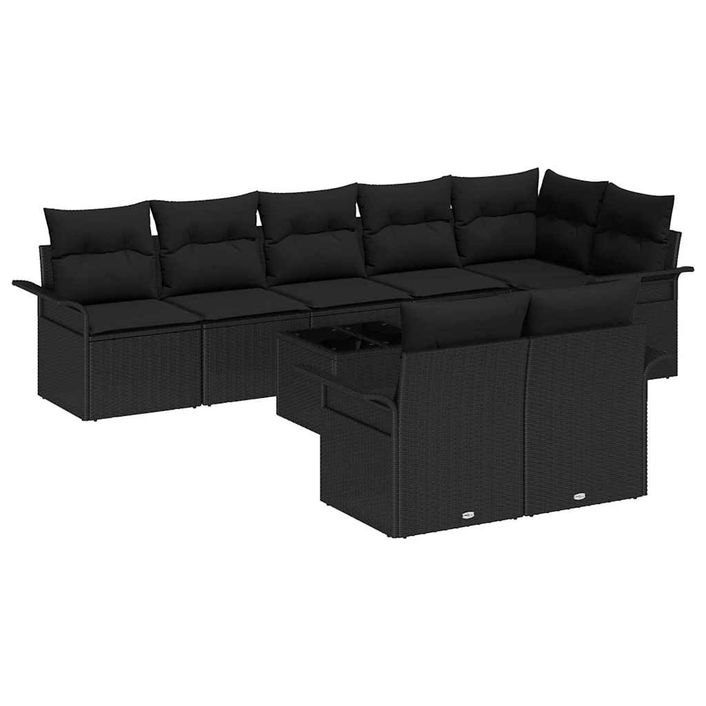 Garden Sofa Set with Cushion 9 pcs Black Poly rattan