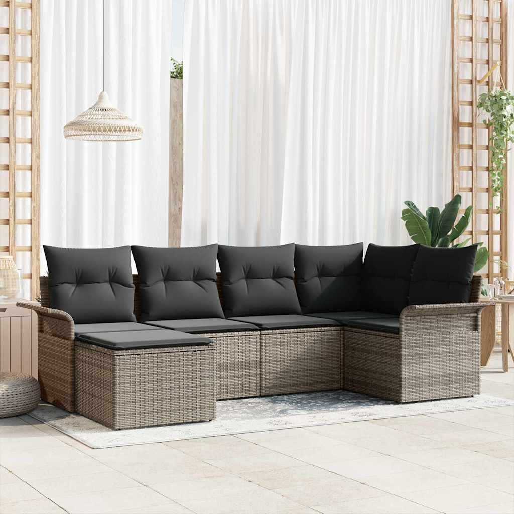Garden Sofa Set with Cushion 6 pcs Grey Poly rattan