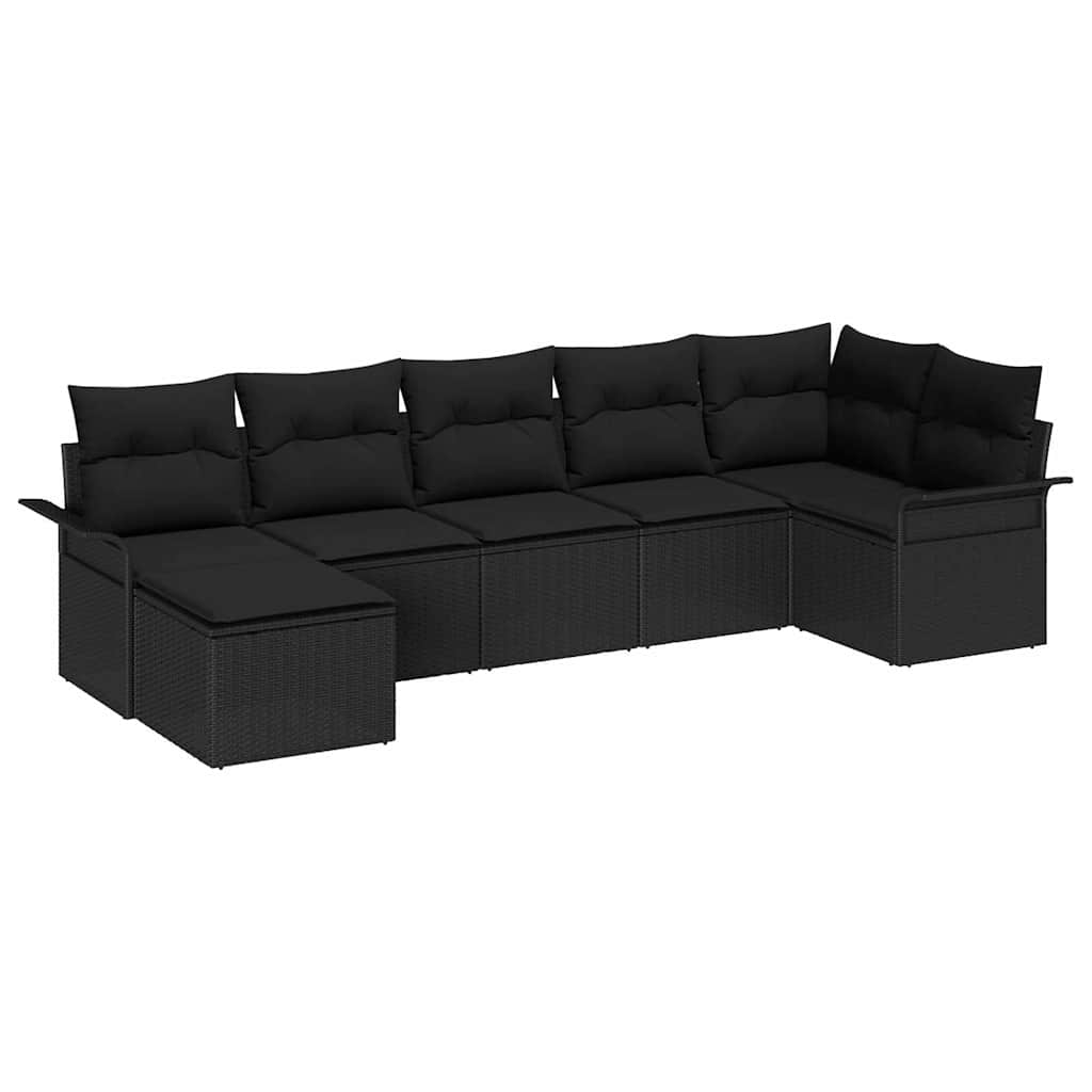 Garden Sofa Set with Cushion 7 pcs Black Poly rattan