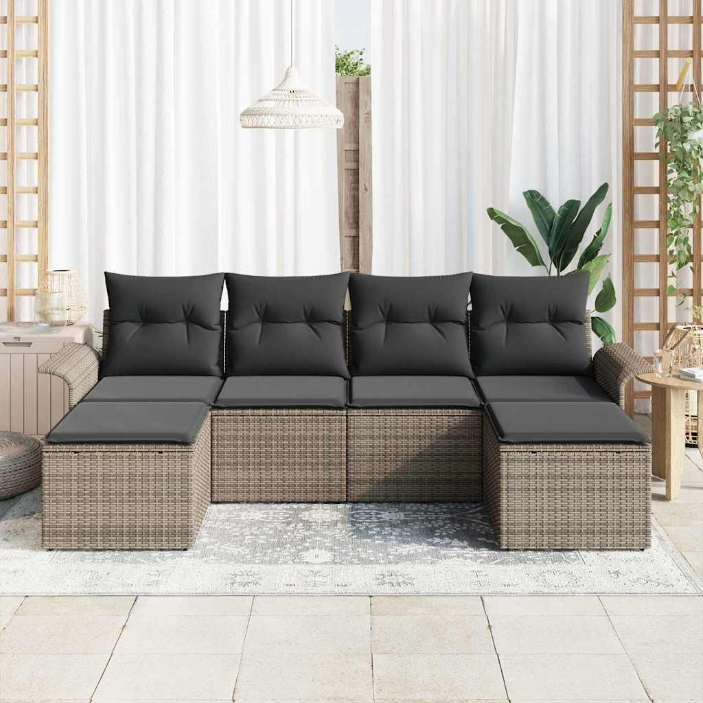 Garden Sofa Set with Cushion 6 pcs Grey Poly rattan