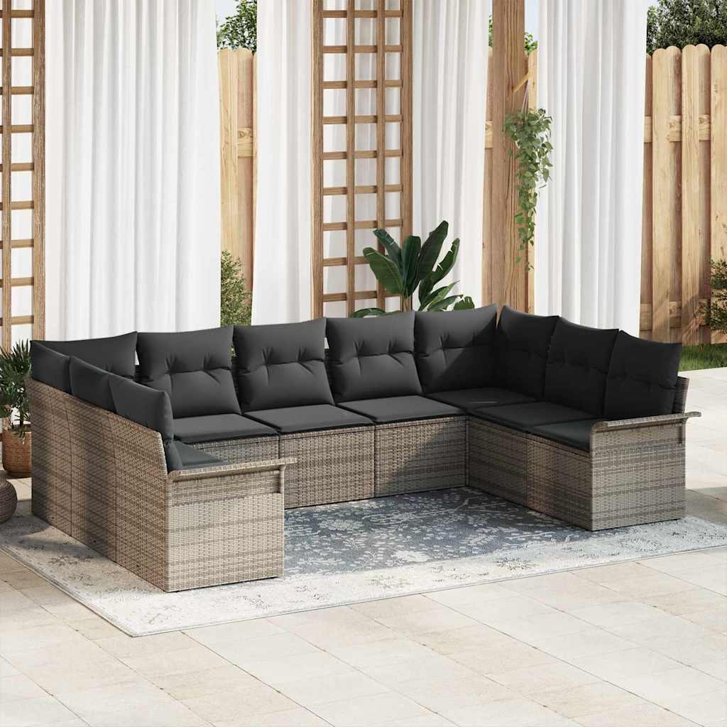 Garden Sofa Set with Cushion 9 pcs Grey Poly rattan