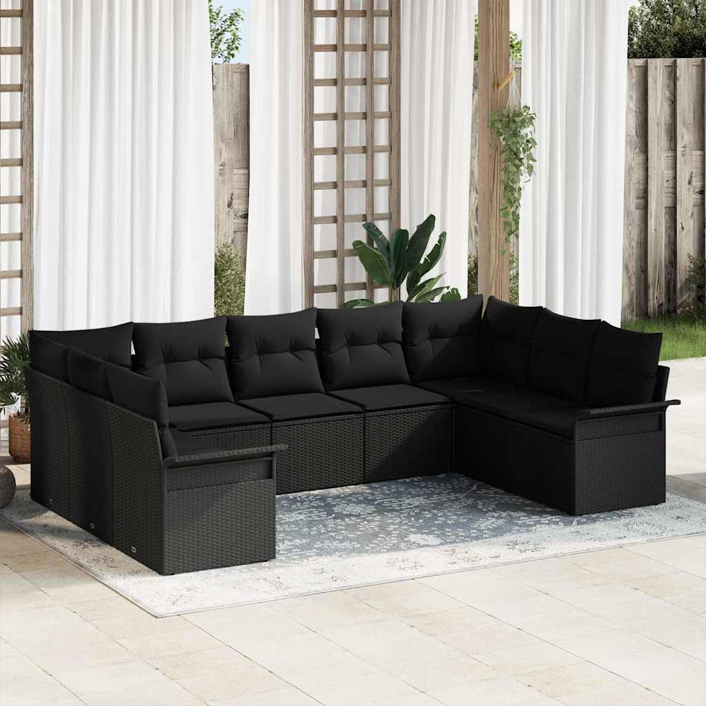 Garden Sofa Set with Cushion 9 pcs Black Poly rattan