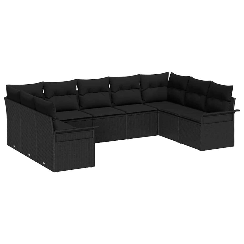 Garden Sofa Set with Cushion 9 pcs Black Poly rattan