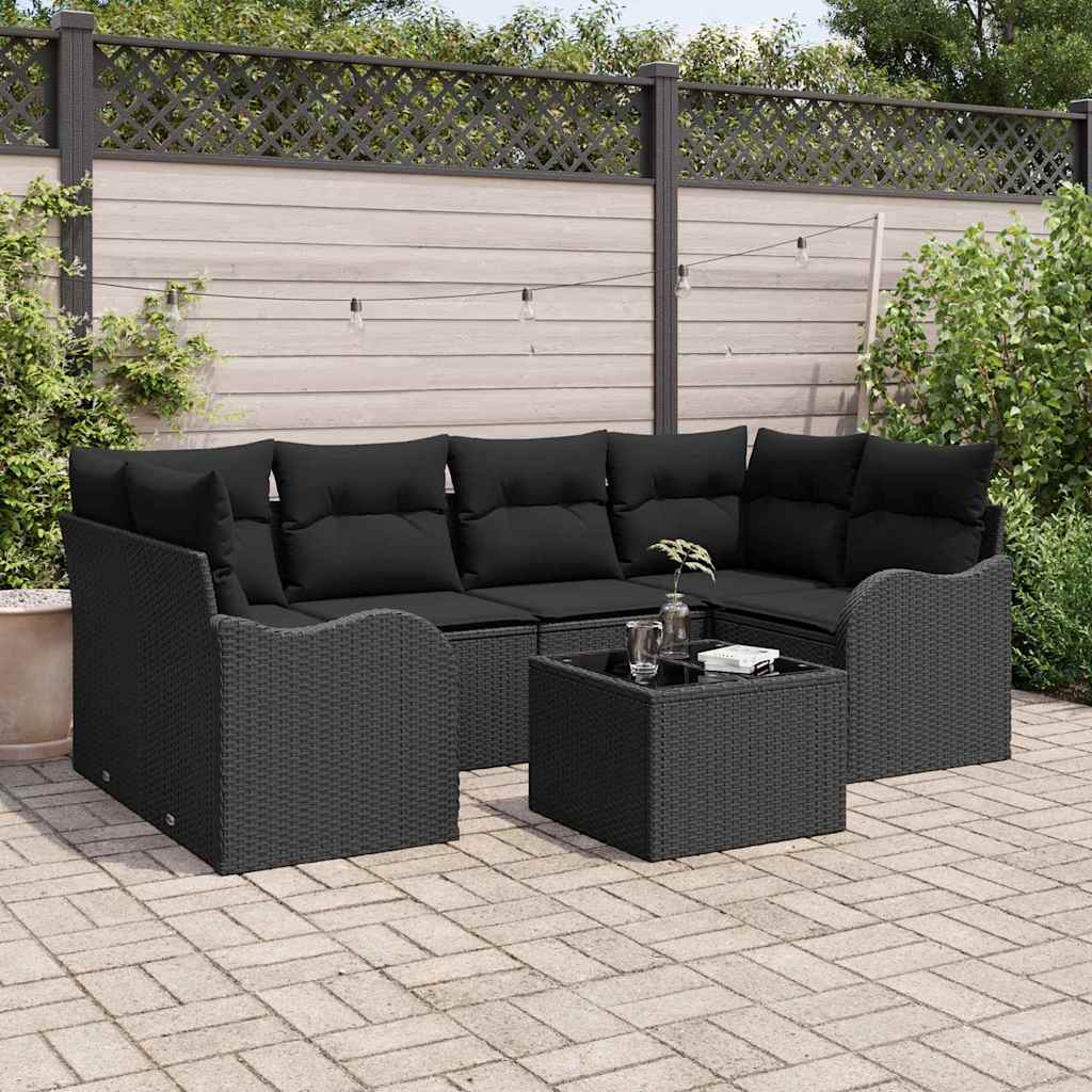 Garden Sofa Set with Cushion Manual 7 pcs Black 55 x 55 x 37 cm