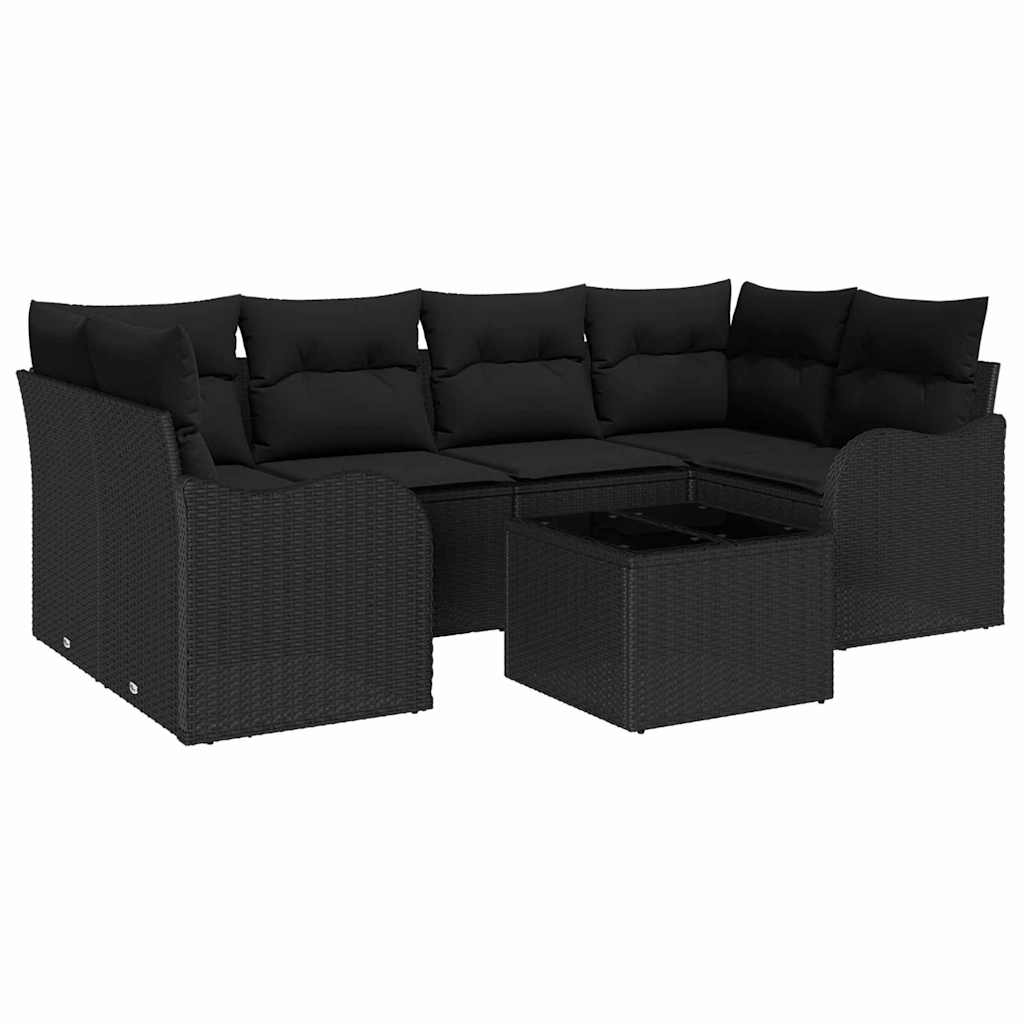 Garden Sofa Set with Cushion Manual 7 pcs Black 55 x 55 x 37 cm