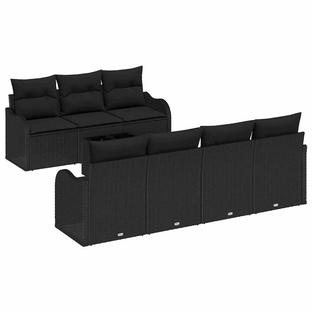Garden Sofa Set with Cushion Manual 8 pcs Black 55 x 55 x 37 cm