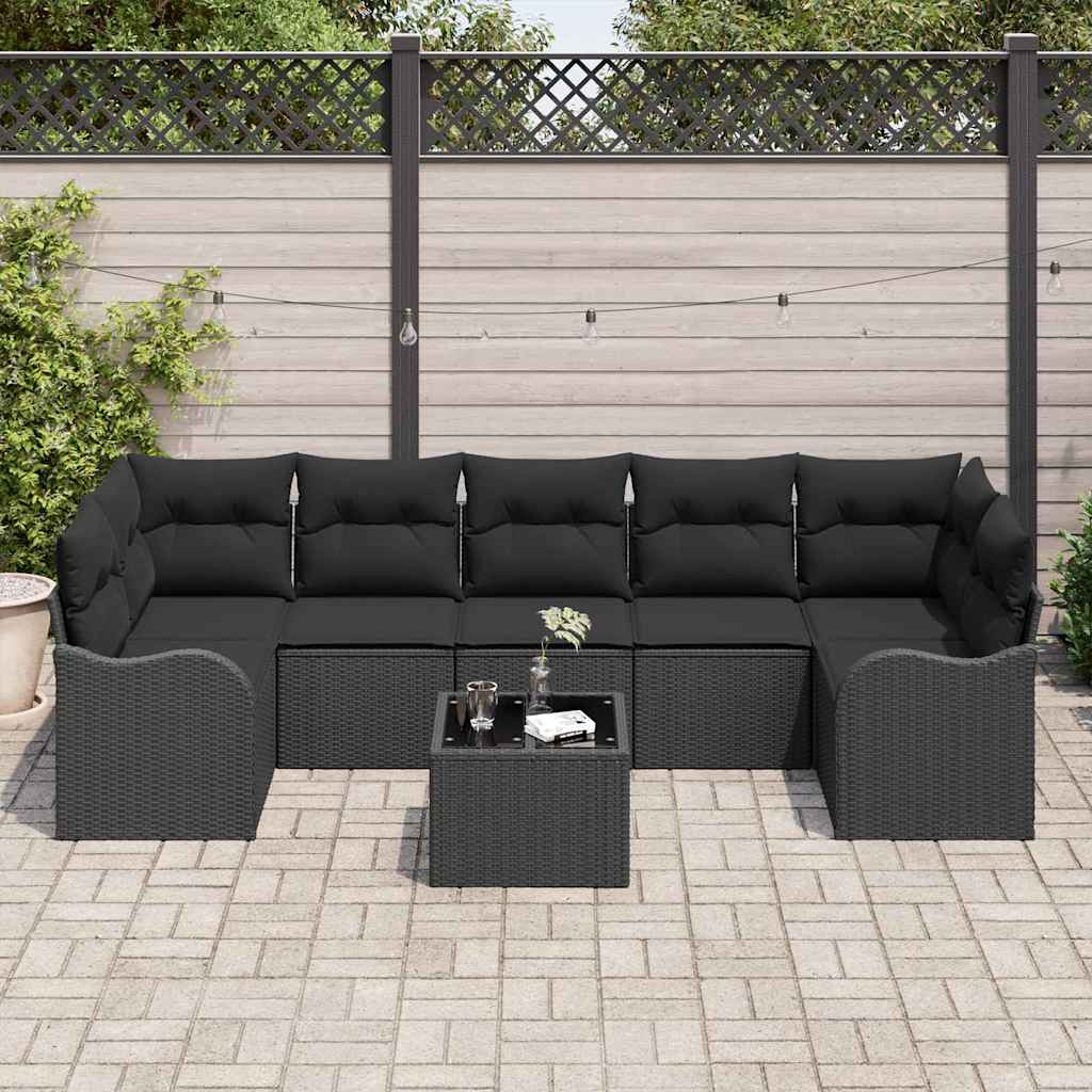 Garden Sofa Set with Cushion Manual 8 pcs Black 55 x 55 x 37 cm