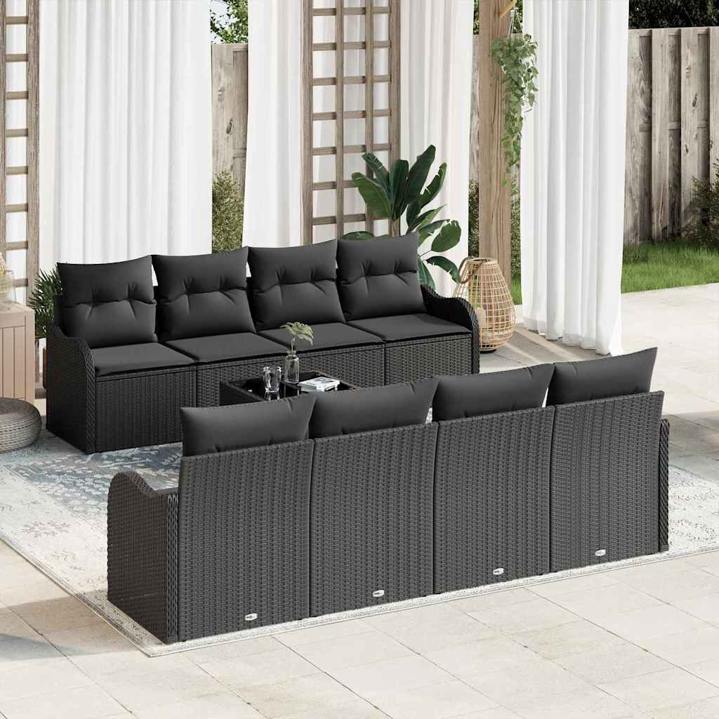 Garden Sofa Set with Cushion Manual 9 pcs Black 55 x 55 x 37 cm