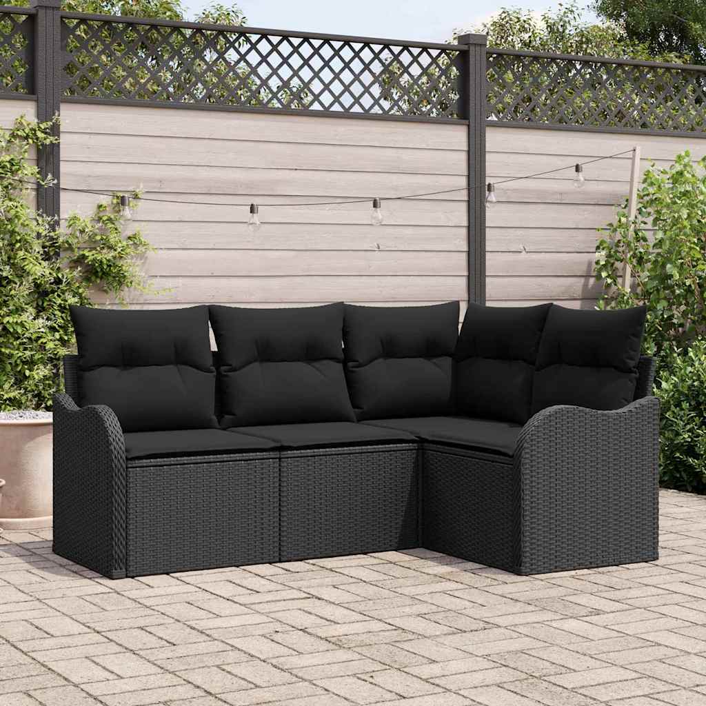 Garden Sofa Set with Cushion 4 pcs Black Poly rattan