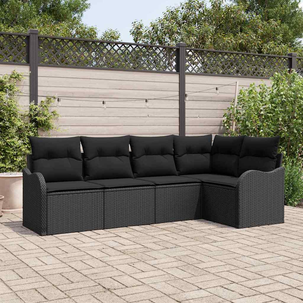Garden Sofa Set with Cushion 5 pcs Black Poly rattan