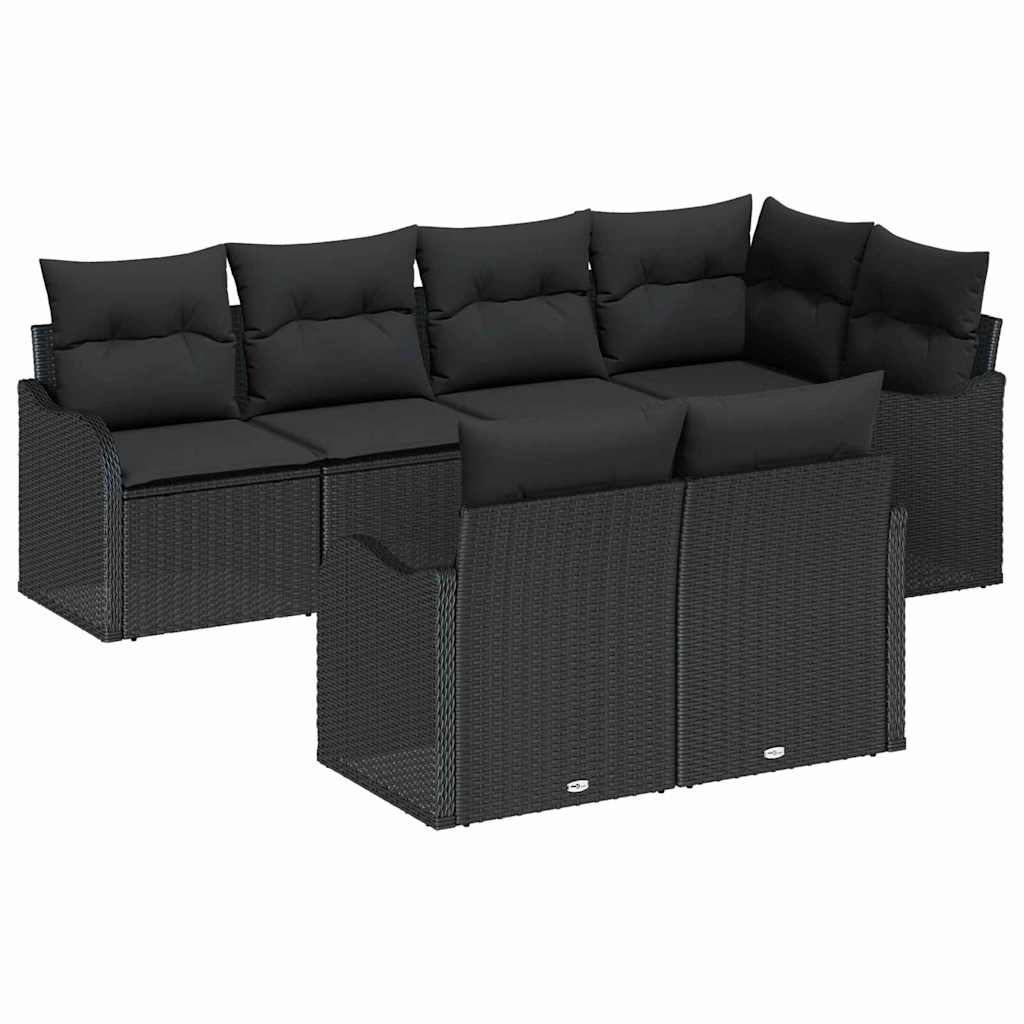 Garden Sofa Set with Cushion 7 pcs Black Poly rattan
