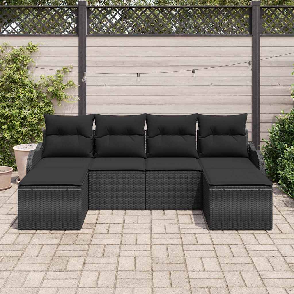 Garden Sofa Set with Cushion 6 pcs Black Poly rattan