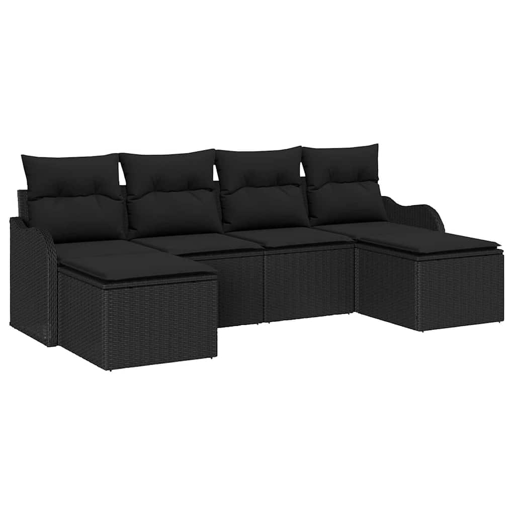 Garden Sofa Set with Cushion 6 pcs Black Poly rattan